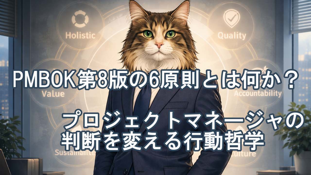 猫の顔を持つビジネスマン PMBOK8th_6つの原則